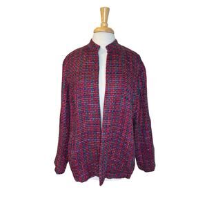 CHICOS Additions Pink Tweed Lined Open Jacket Size XL (3) Womens Blue Purple